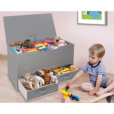 Badger Basket Up and Down Toy and Storage Box/Bench with Two Baskets - Gray