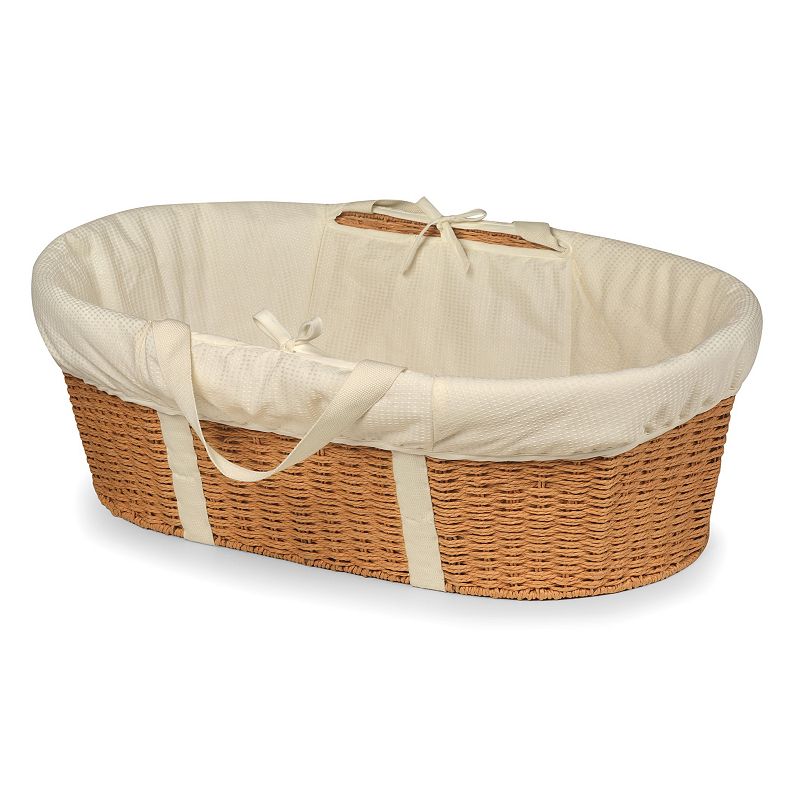 Badger Basket Wicker-Look Woven Baby Moses Basket with Bedding - Natural/Ecru