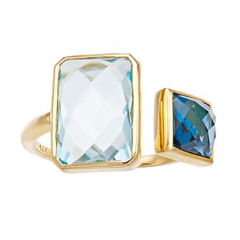 Jewelmak 14k Gold London Blue Topaz & Sky Blue Topaz Ring