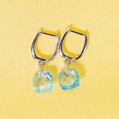 14k White Gold Swiss Blue Topaz & Diamond Accent Drop Earrings