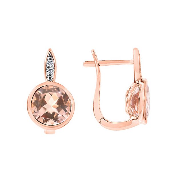 Jewelmak 14k Rose Gold Morganite Diamond Earrings