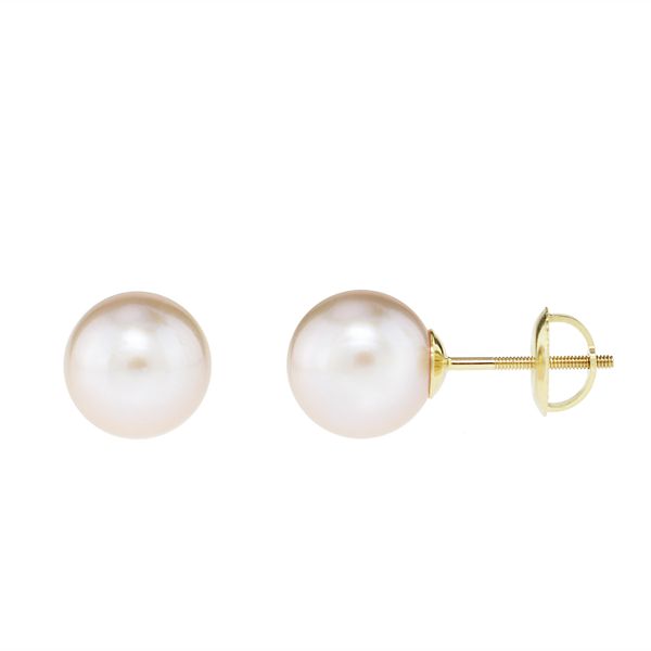 Jewelmak 14k Gold 8-8.5 mm Pink Freshwater Cultured Pearl Stud Earrings