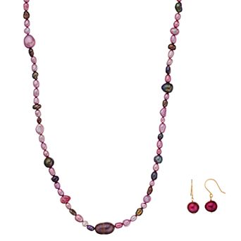 Jewelmak 14k Gold Dyed Cultured Freshwater Pearl Necklace & Earring Set