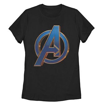 Juniors Marvel Avengers Blue Metallic Logo Tee