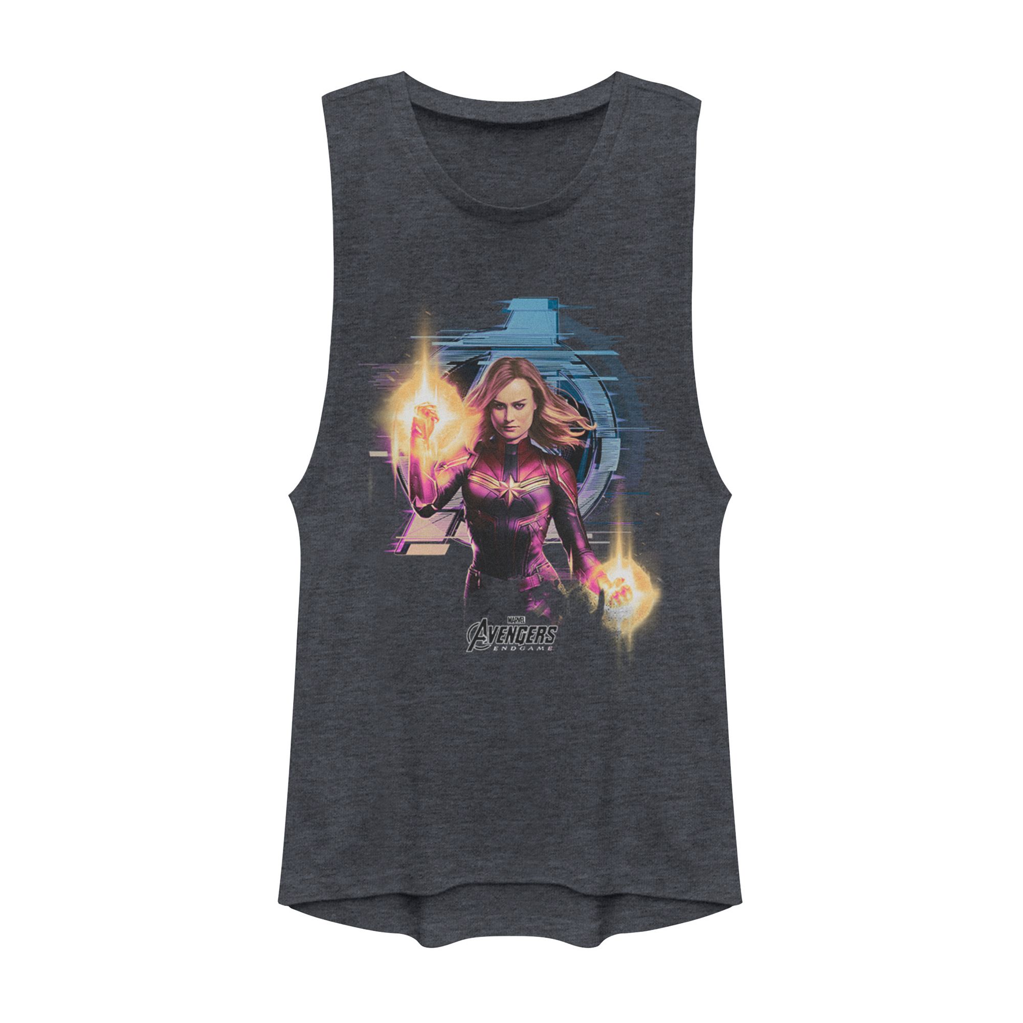 Juniors Marvel Avengers Glitch Tech Captain Marvel Muscle Tank, Girls, Si