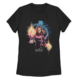 Juniors' Marvel Avengers Glitch Tech Captain Marvel Tee