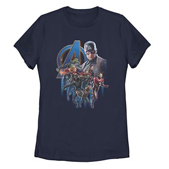 Juniors' Marvel Avengers Endgame Group Shot Logo Tee Shirt