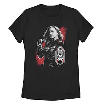 Juniors' Marvel Avengers Endgame Captain Marvel Tag Logo Tee Shirt