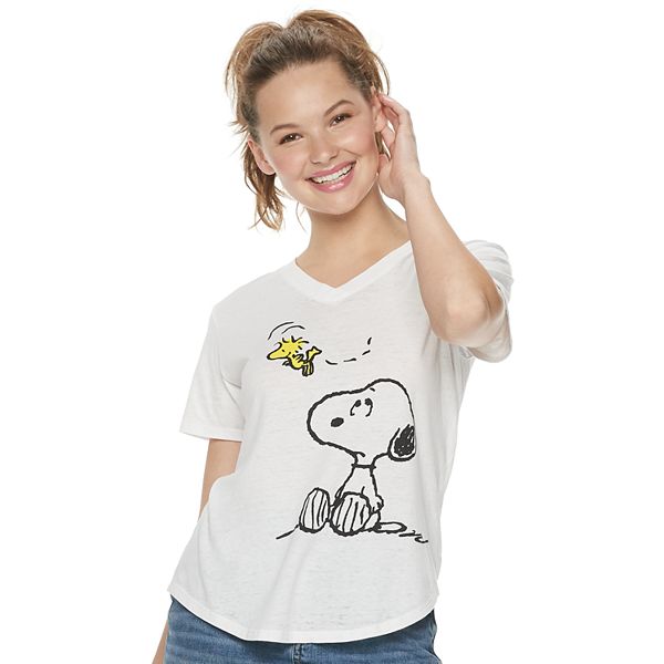 Juniors' Peanuts Snoopy & Woodstock Graphic Tee