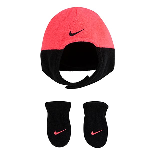 Baby Girl Nike 2 Piece Fleece Chin Strap Trapper Hat and Mittens Set