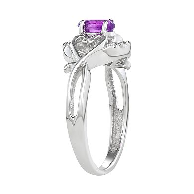 Jewelexcess Sterling Silver 0.45 T.W. Gemstone & White Diamond Accent Sterling Silver Ring