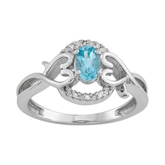 Jewelexcess Sterling Silver 0.45 T.W. Gemstone & White Diamond Accent Sterling Silver Ring