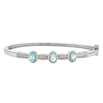 Jewelexcess Sterling Silver Gemstone & Diamond Accent Bangle Bracelet
