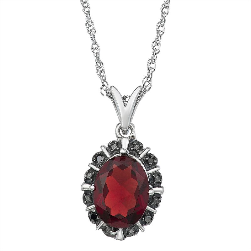 Sterling Silver Gemstone & Black Diamond Accent Pendant Necklace, Womens,