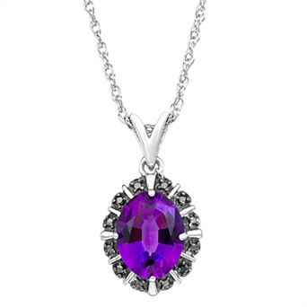 Jewelexcess Sterling Silver Gemstone & Black Diamond Accent Pendant Necklace