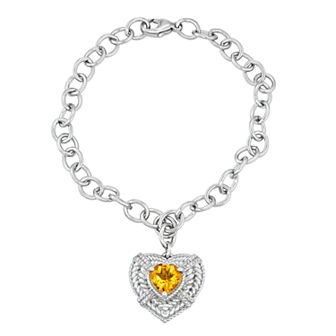 Jewelexcess Sterling Silver Gemstone & 1/10 Carat T.W. Diamond Bracelet