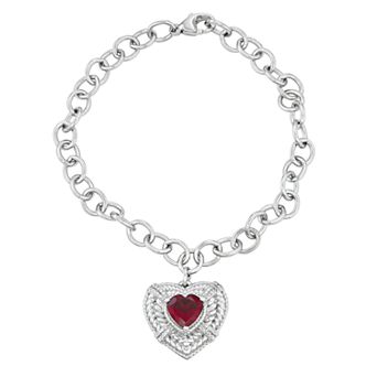 Jewelexcess Sterling Silver Gemstone & 1/10 Carat T.W. Diamond Bracelet