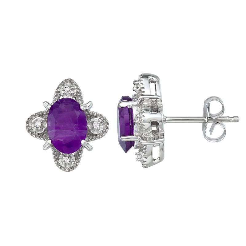 Sterling Silver Gemstone & Diamond Accent Stud Earrings, Womens, Purple