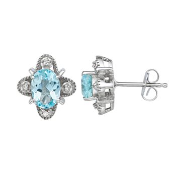 Jewelexcess Sterling Silver Gemstone & Diamond Accent Stud Earrings