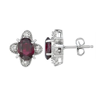 Jewelexcess Sterling Silver Gemstone & Diamond Accent Stud Earrings