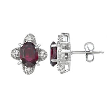 Jewelexcess Sterling Silver Gemstone & Diamond Accent Stud Earrings