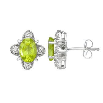 Jewelexcess Sterling Silver Gemstone & Diamond Accent Stud Earrings