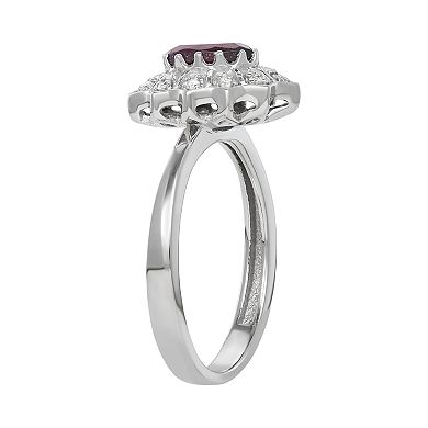 Jewelexcess 0.80 CTW Amethyst Gemstone & 1/10 CTW White Diamond Sterling Silver Ring