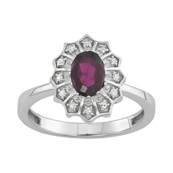Jewelexcess 0.80 ct Amethyst Gemstone & 1/10 ct White Diamond Sterling Silver Ring