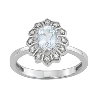 Jewelexcess 0.80 ct Amethyst Gemstone & 1/10 ct White Diamond Sterling Silver Ring