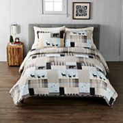 Red Queen Gray King/Cal King Flannel 3 piece Patchwork Cuddl Duds quilt set 