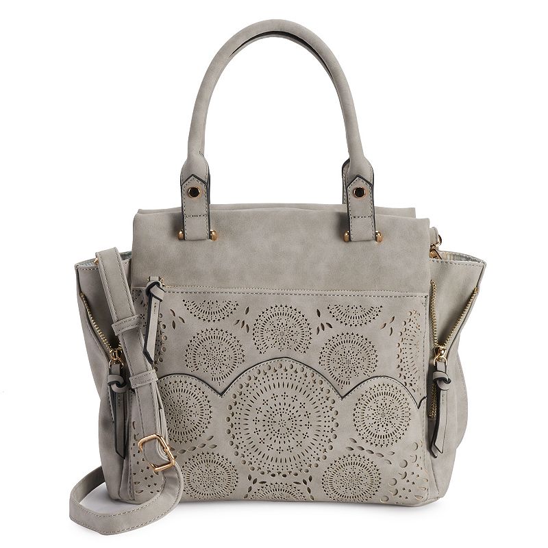 Womens Violet Ray Amber Perforated Satchel, Grey