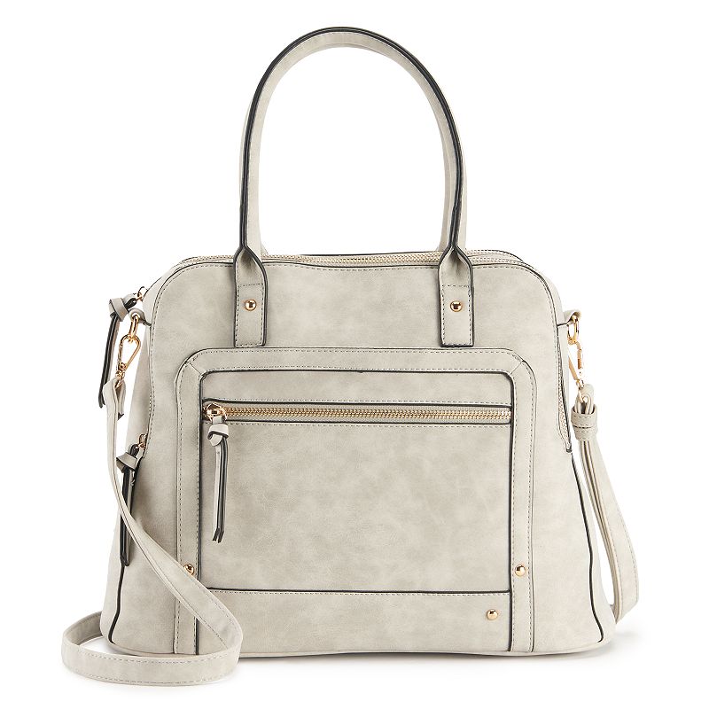 Womens Violet Ray Front Double Zipper Logan Satchel, Grey