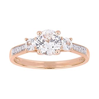 Stella Grace 10K Rose Gold Lab-Created White Sapphire & Diamond Accent 3-Stone Engagement Ring