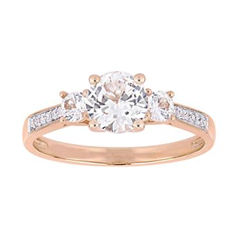 Stella Grace 10K Rose Gold Lab-Created White Sapphire & Diamond Accent 3-Stone Engagement Ring