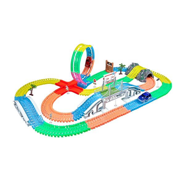 World Tech Toys Mega Galaxy Flex Track 425 Piece Glow In The Dark Track With 2 Electric Led Light Cars And Track Loop - flex chain roblox
