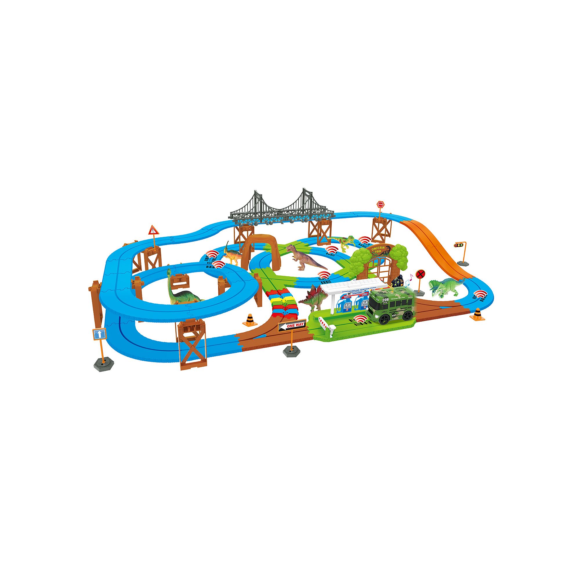 World Tech Toys Dino Safari Galaxy Flex-Track 115 Piece With Intelli-Bus, M