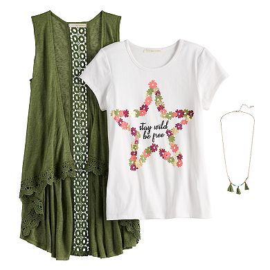 Girls 7-16 & Plus Size Self Esteem Crochet Vest & Graphic Tee Set