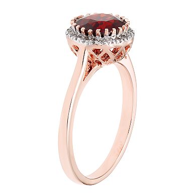 Womens Unbranded Garnet 10K Yellow Gold &1/10 Carat T.W. Diamond Ring