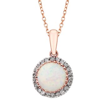 Lab-Created Opal & 1/8 Carat T.W. Diamond 10k Rose Gold Pendant Necklace