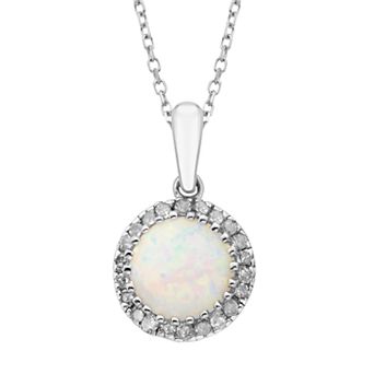 Lab-Created Opal & 1/8 Carat T.W. Diamond 10k Rose Gold Pendant Necklace