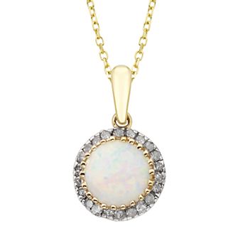 Lab-Created Opal & 1/8 Carat T.W. Diamond 10k Rose Gold Pendant Necklace