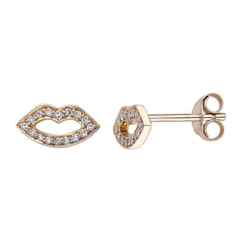 10K Gold 1/10 Carat T.W. Diamond Lip Earrings, Womens, White