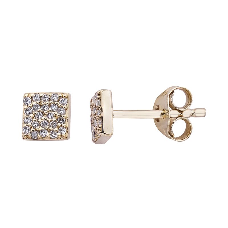 10K Gold 1/8 Carat T.W. Diamond Square Earrings, Womens, White