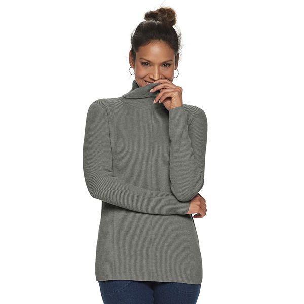 Womens Croft & Barrow® Shaker T-Neck Pullover Sweater - Grey (X LARGE)