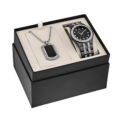 Bulova Men's Crystal Watch & Dog Tag Necklace Set - 98K101
