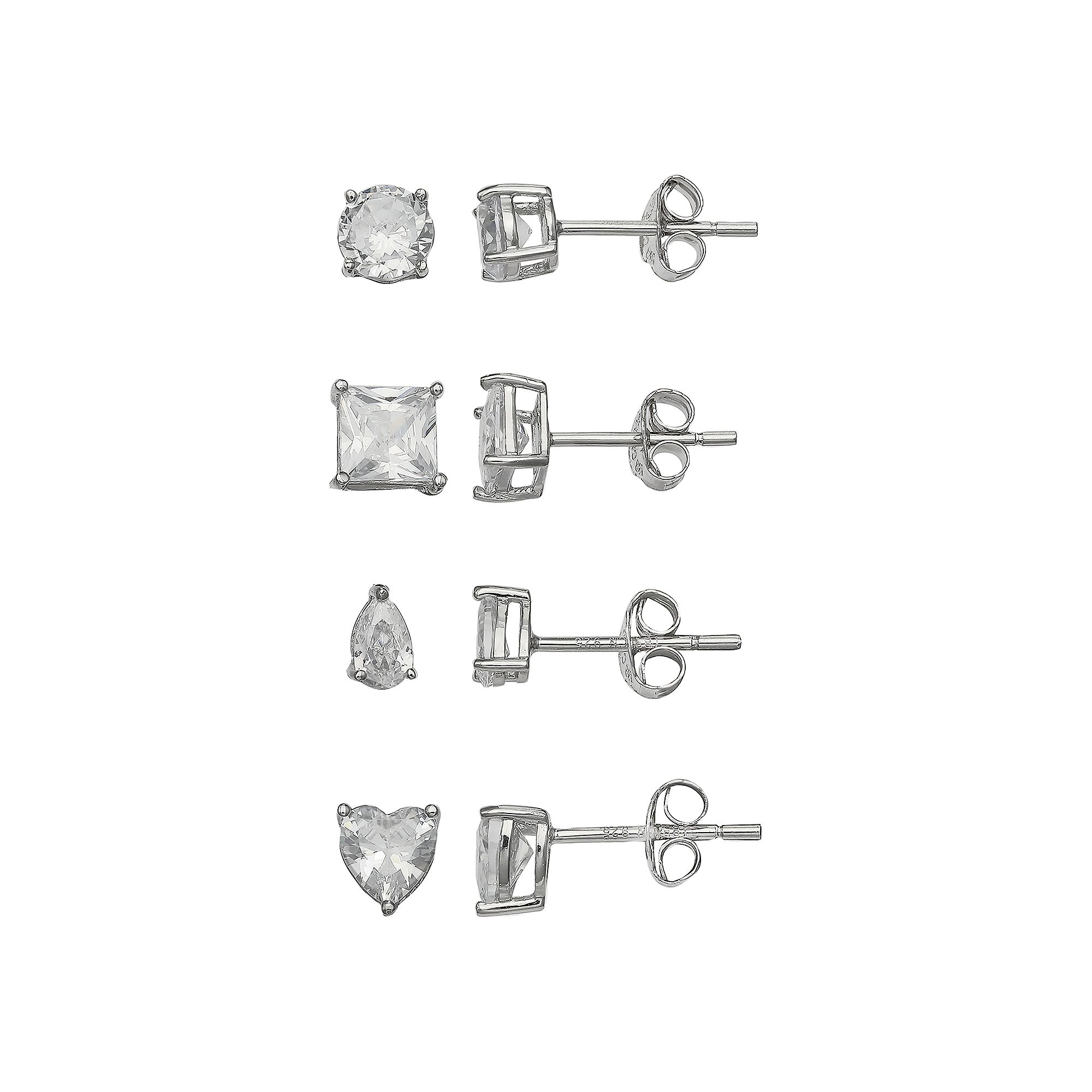 PRIMROSE Sterling Silver Cubic Zirconia Earring Set, Womens, Silver Tone