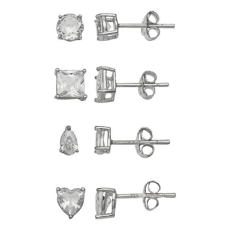 PRIMROSE Sterling Silver Cubic Zirconia Earring Set, Womens, White