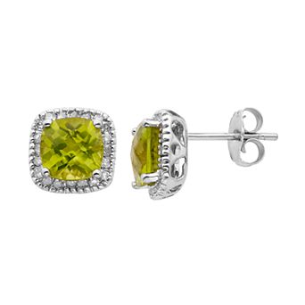 Peridot and 1/6 Carat T.W. Diamond 10K Rose Gold Halo Button Stud Earrings