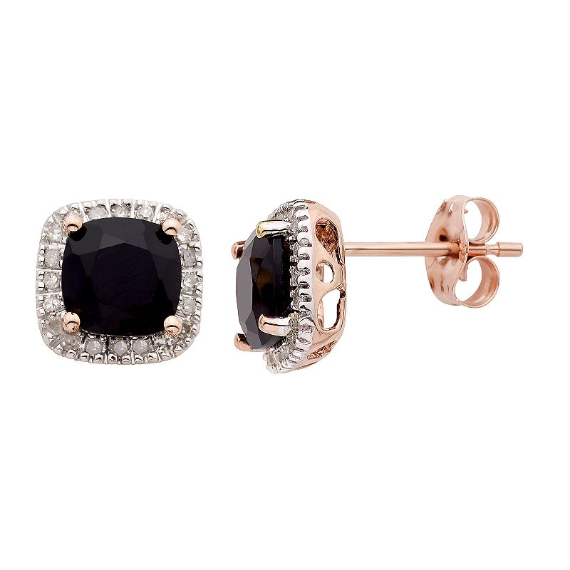 Onyx and 1/6 Carat T.W. Diamond 10K Gold Halo Button Stud Earrings, Womens