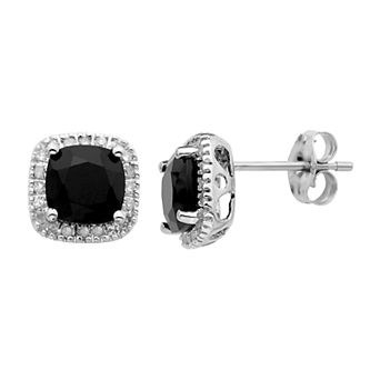 Onyx and 1/6 Carat T.W. Diamond 10K Gold Halo Button Stud Earrings